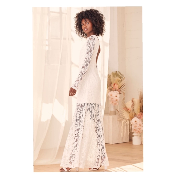Lulu's Way To Be Loved White Lace Long Sleeve Maxi Dress - Picture 10 of 12